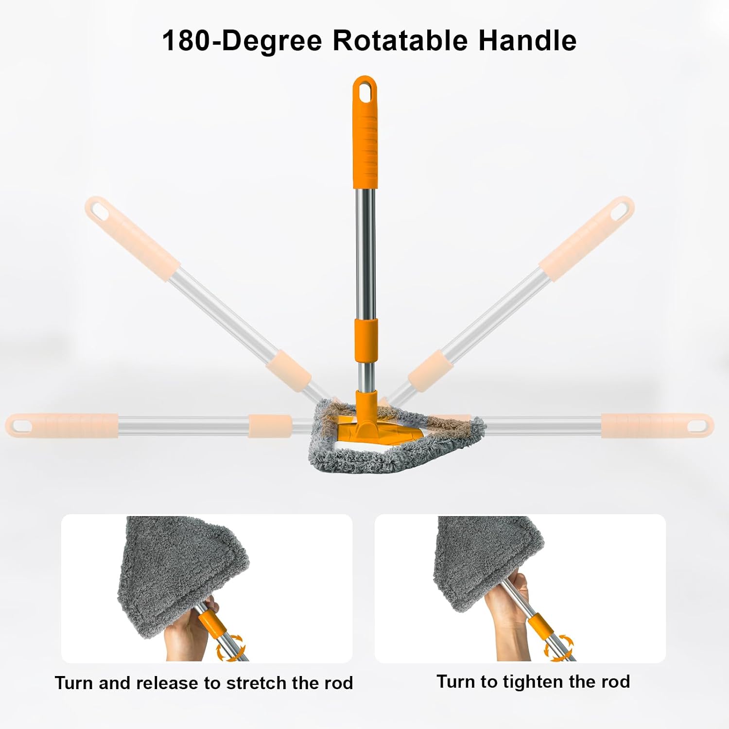 Windshield Cleaner Tool, Car Window Squeegee with 4 Reusable Microfiber Pads, 13"-16.7" Telescopic Extendable Handle, 180° Rotating Glass Cleaner for Auto Interior, Shower Glass, Household Windows