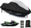 Jet Ski Cover 3 Seater,Upgraded 420D Heavy Duty Waterproof Waverunner Cover,2 Air Vent Marine Grade UV Resistant for Waverunner Polaris from 116" to 125"(Silver Black)
