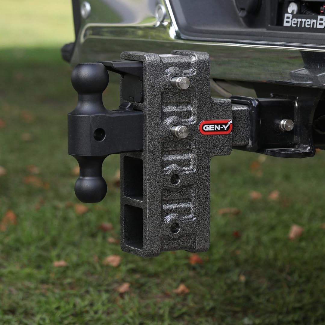 GEN-Y Hitch Offset Tow Hitch for 2" Receiver - 2.5" Rise/5" Drop with 4 Adjustable Positions, Includes Dual Ball Mount, Pintle Lock and Pins, 10,000 lbs Towing Capacity, 1,500 lbs Tongue Weight