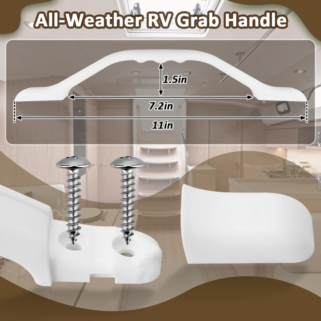 2Pcs RV Pull Handles White Plastic with Screws for Trailer Door Grab | 11 inch Door Handles, Door Inside Outside Use, Trailer, Motorhome, Trucks, Boat, All Weather