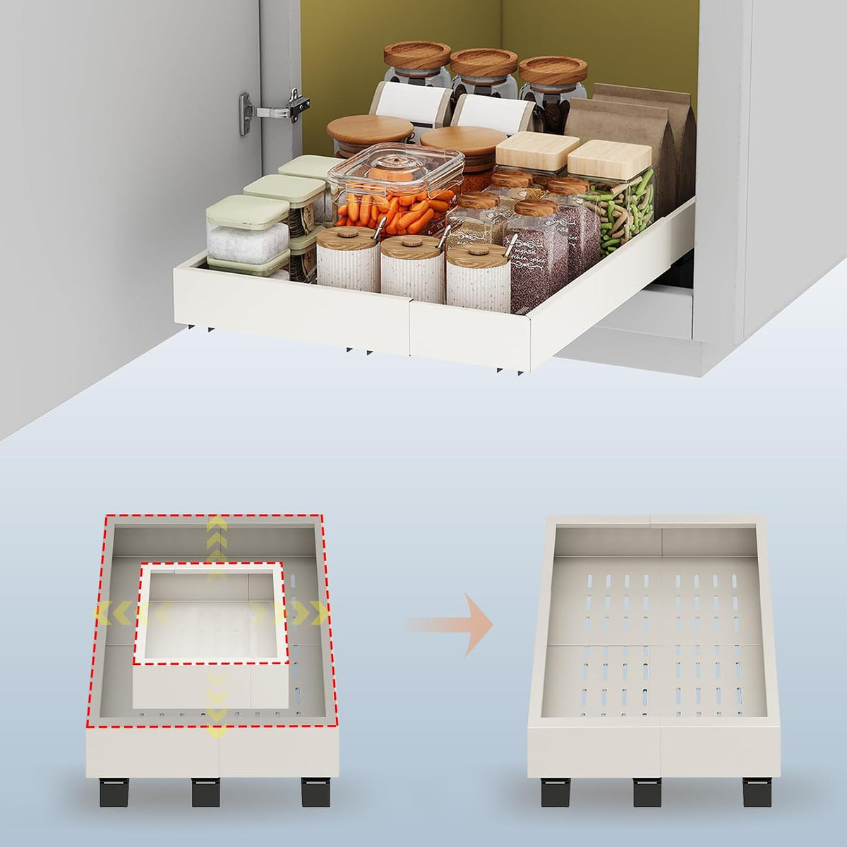 fokyfok pull out cabinet organizer,11"-16"w,17"-24"d,expandable,adhesive, main product view