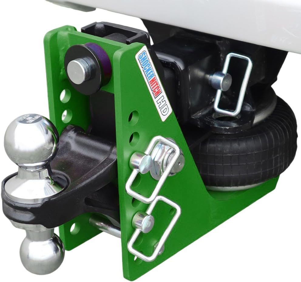 Shocker HD Mean Green Air Hitch Farm Mount Tow Kit Fits 2" Hitch, has Chrome Combo 2" & 2-5/16" Balls, Pintle, Drawbar & Clevis - 20,000 lbs