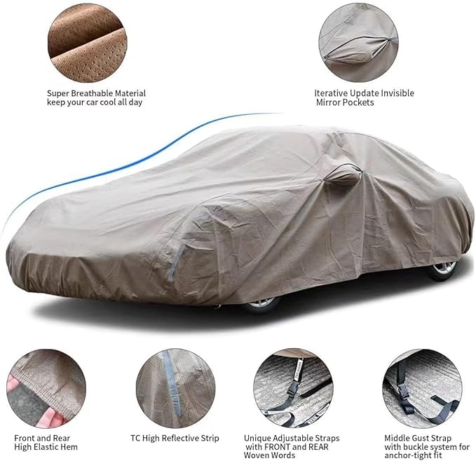 Tecoom Car Cover Waterproof All Weather, Non-Woven Breathable Outdoor Full - Image 2