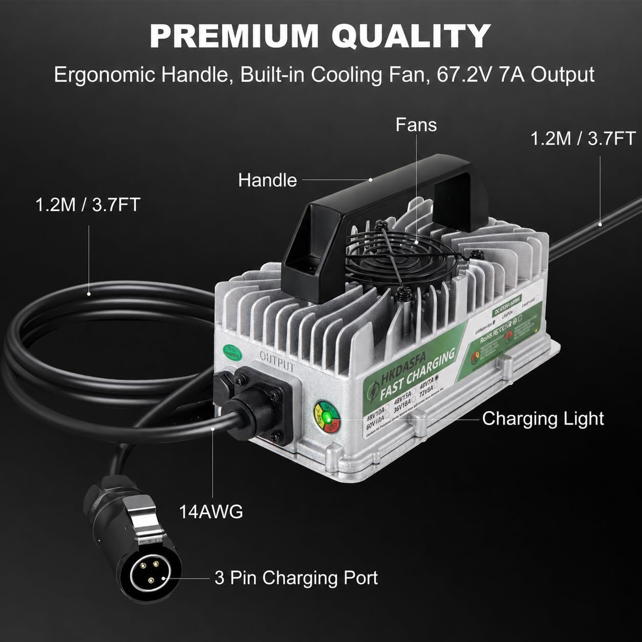 67.2V/7A Fast Charger for Segway Dirt eBike & Sur-Ron X LightBee Electric Dirt Bike 202,3-Prong Power Supply with Cooling Fan