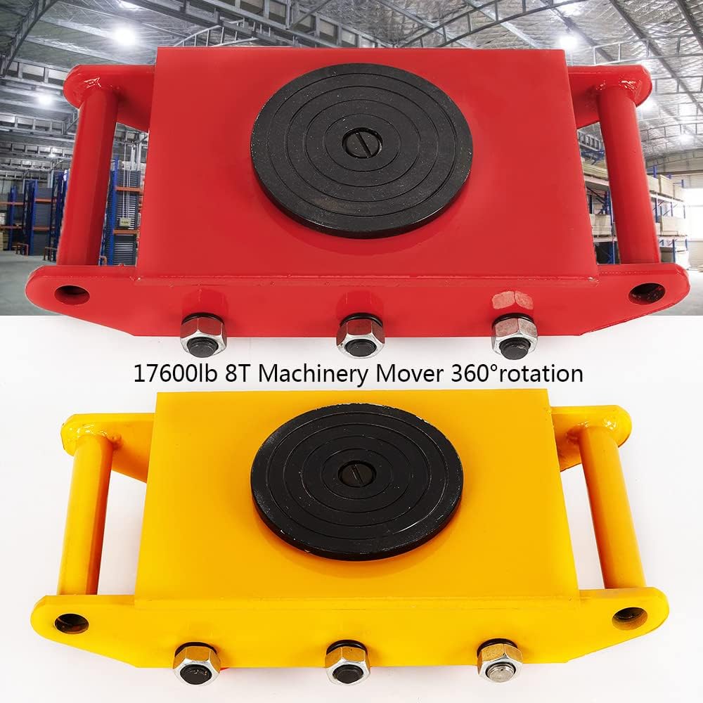 Heavy Duty Industrial Machinery Mover - 360° Rotating C Trolley with 4 Rollers, 8t Capaci Moving Skate for Effortless Equint Transport - Yellow Trailer