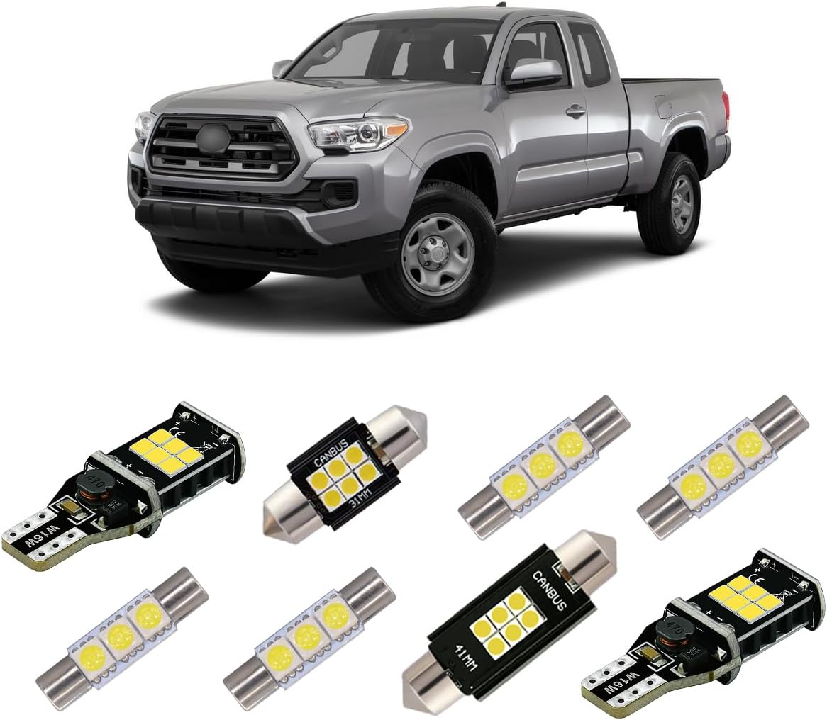 iBrightstar Super Bright LED Bulbs Package Kit Accessories Fit for Toyota Tacoma 2005-2021 Interior Map Dome Lights + Vanity Mirror Lights + License Plate Lights + Back Up Reverse Lights, White