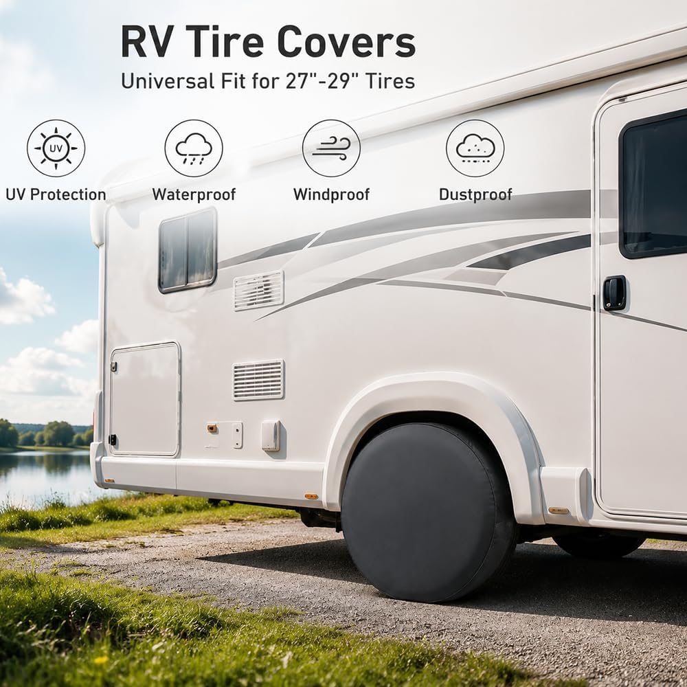 4 pcs RV Tire Covers for Grand Design Momentum 2013-present, Heavy Duty Wheel Covers Fits Motorhome & Trailer Tires Outdoor Parking Storage Sun Rain Snow Dust Easy Fit