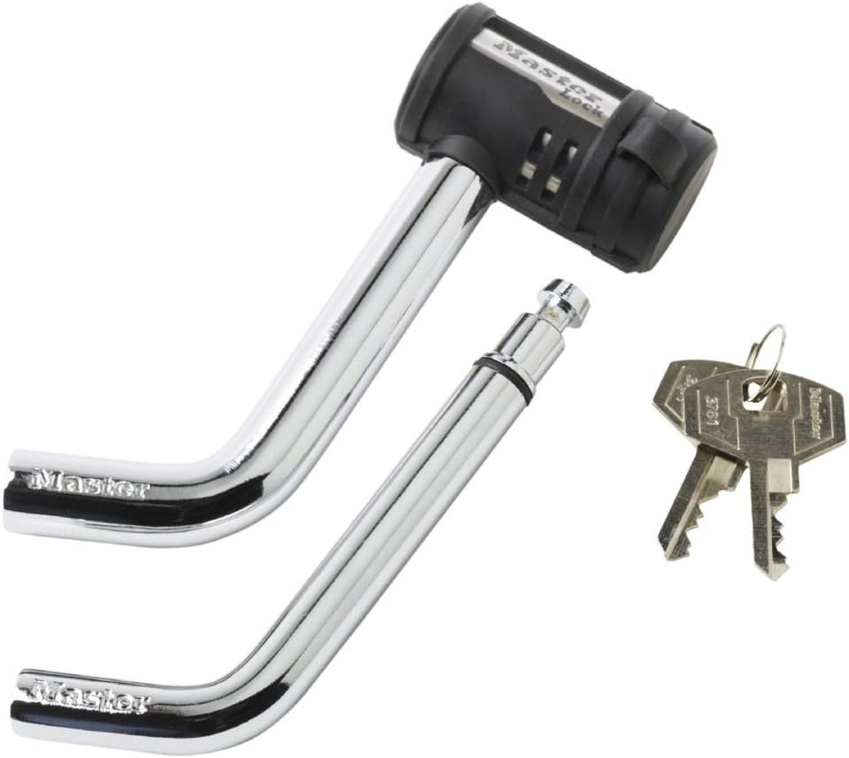 Master Lock Receiver Lock, 1/2 in. and 5/8 in. Swivel Head, Weather Resistant Trailer Coupler Locking Hitch Pin with Keys for Protecting Trailers, RVs, 2866DAT