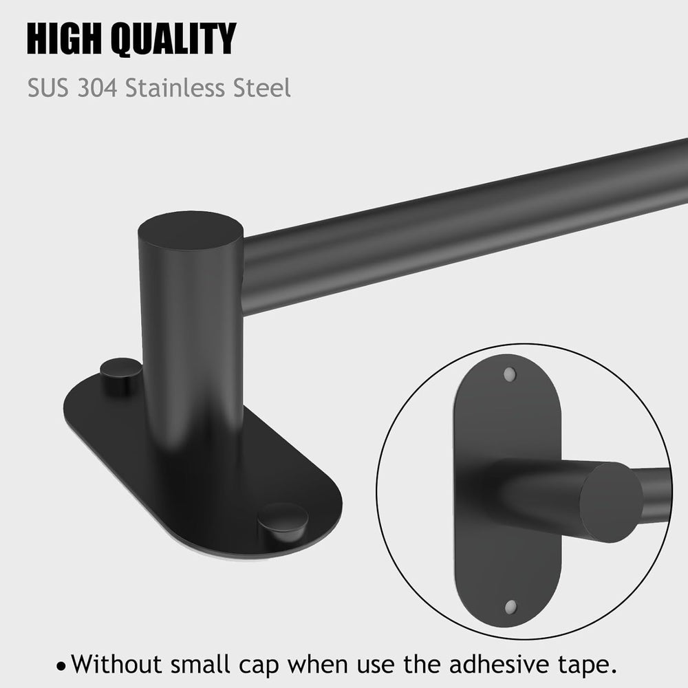Towel Bar, Adhesive or Drill Wall Mount, Matte Black, 4 Pack