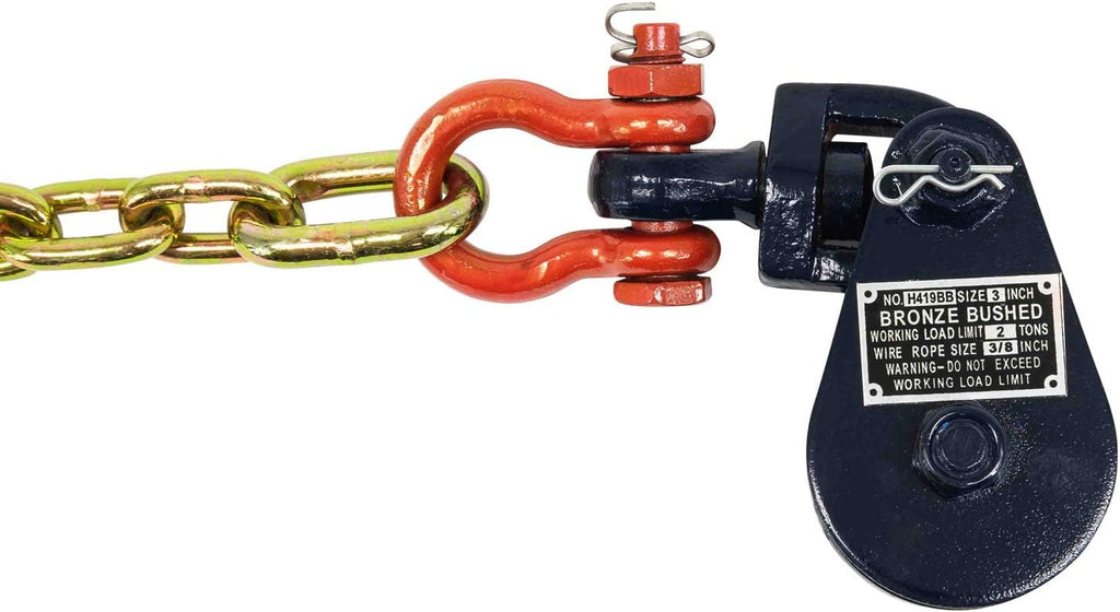 Mytee Products 2 Ton Snatch Block with Chain Flatbed Tow Truck Rollback Wrecker Car Carrier Cable