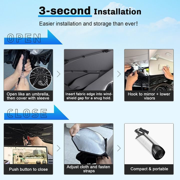 SXCY for 2022-2025 2026 Rivian R1T/R1S Windshield Umbrella Sunshade [Easier Foldable] for 2025 2026 Rivian R1T/R1S Accessories 2026 R1S Sunshade Umbrella 2025 2026 R1T/R1S Windshield Umbrella Shade