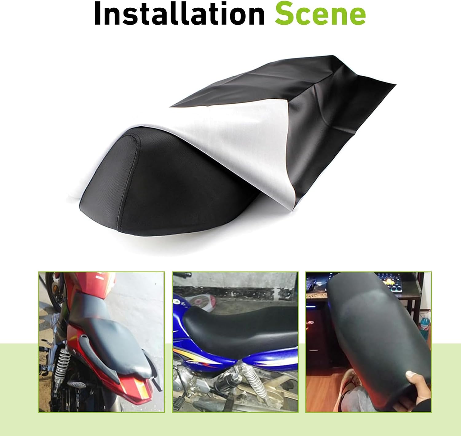 Motorcycle Seat Cover, 39.37" x 27.56" Leather Elastic Scooter Seat Cover Replaced, Universal DIY Seat Protector for Motorcycle, Scooter or Electric Vehicle (Black)