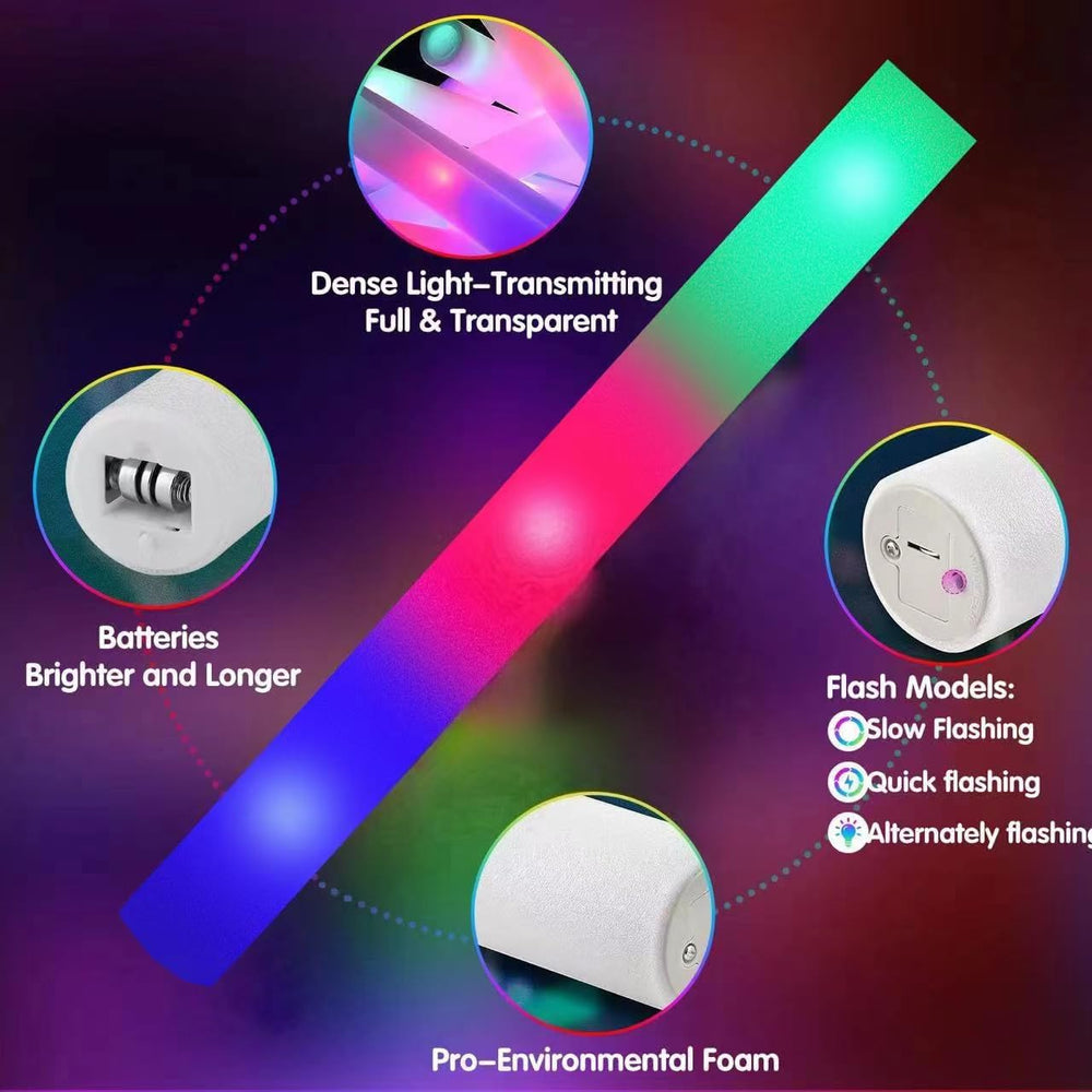 SHQDD 56PCS Foam Glow Sticks Bulk, Light up Foam Sticks with 3 Modes of Color...