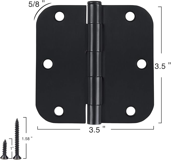 Rounded Door Hinges 3-1/2" x 3.5 inch, 5/8 Radius, Matte Black 3 ½ Inch 42 Pack - Image 4