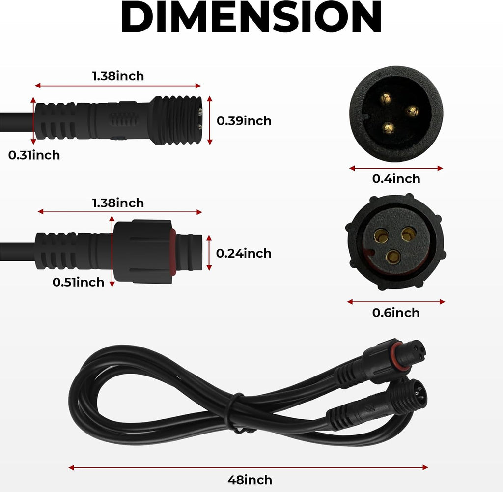 DITRIO 4PCS 4FT 3 Pin Extension Cable for RGB Underglow Rock Light Kits Compatible with Cars, Trucks, Motorcycles, Cars, ATVs，Design for DITRIO Rock Lights
