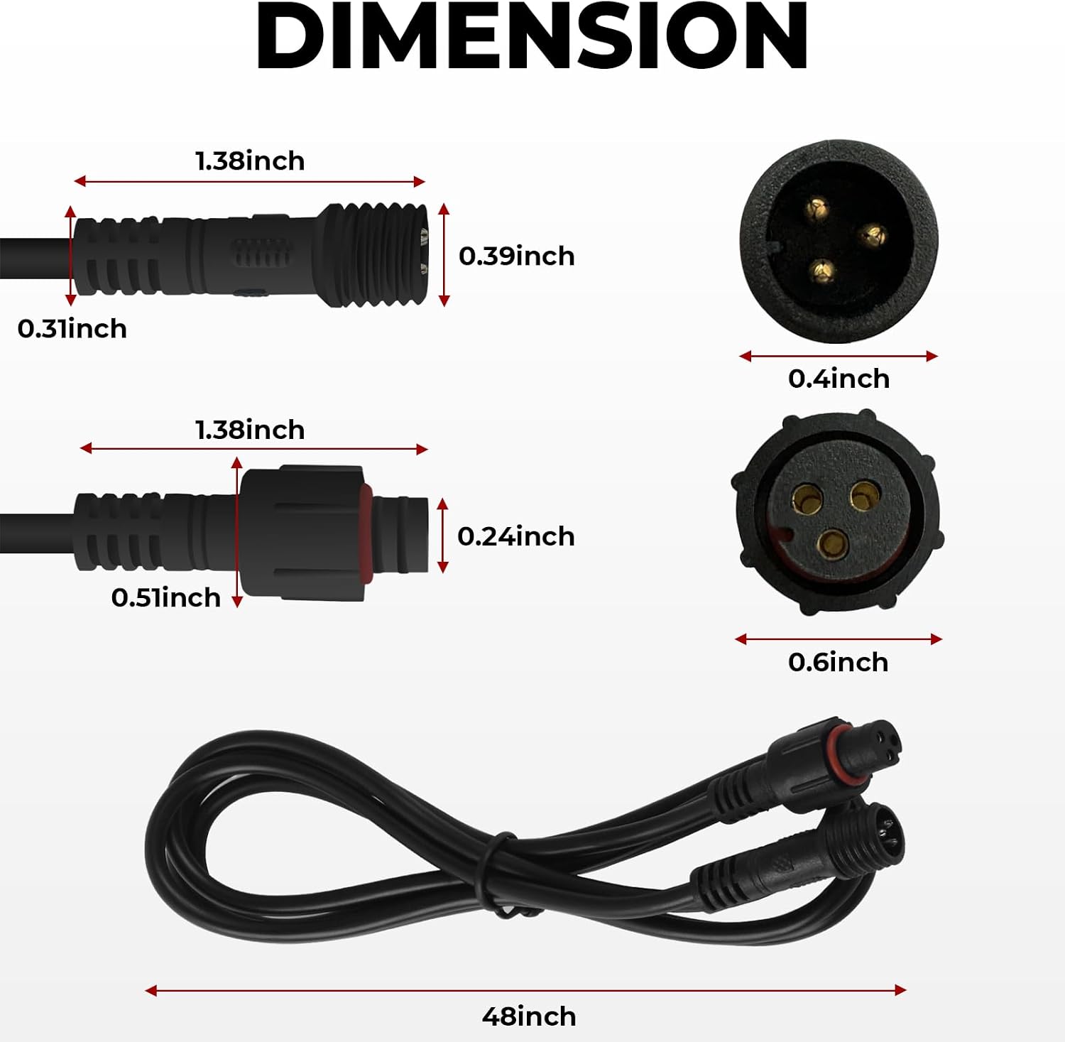 DITRIO 4PCS 4FT 3 Pin Extension Cable for RGB Underglow Rock Light Kits Compatible with Cars, Trucks, Motorcycles, Cars, ATVs，Design for DITRIO Rock Lights