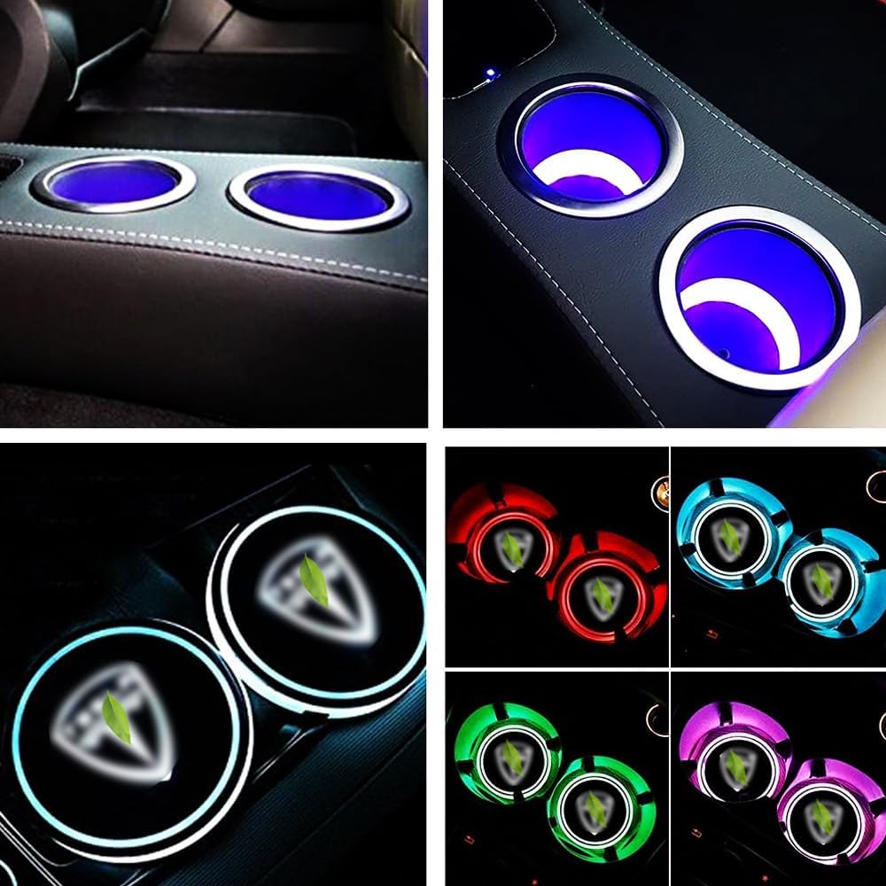 LED Car Cup Holder Mat Pad Waterproof Bottle Drinks Coaster Built-in Light Compatible with Tesla Model X S 3 Y (Multicolor)