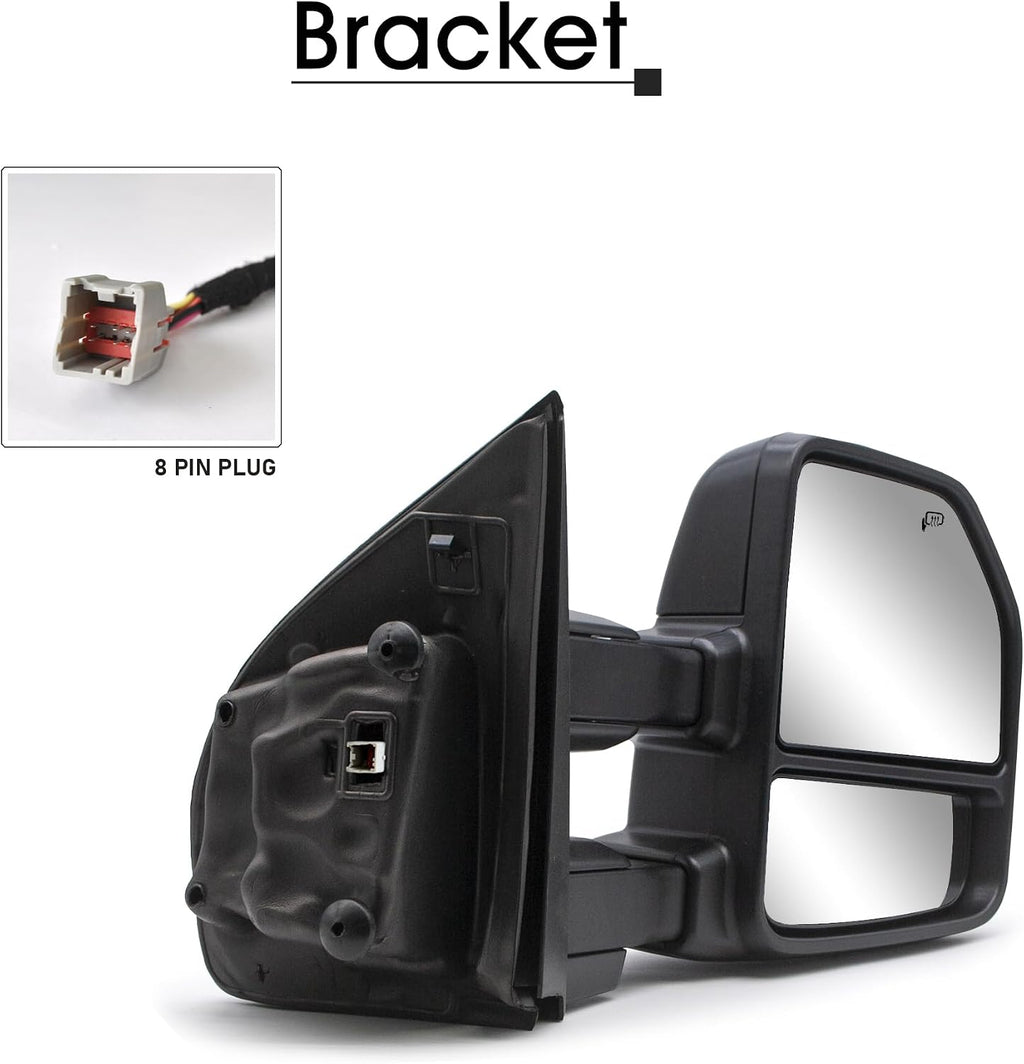 NEYASU Pair Tow Mirrors fit for 2015 2016 2017 2018 2019 2020 Ford F150 Pickup Truck Power Glass Heated Defrost LED Turn Signal Lights Temperature Sensor with 8 Pin Plug Chrome Cap