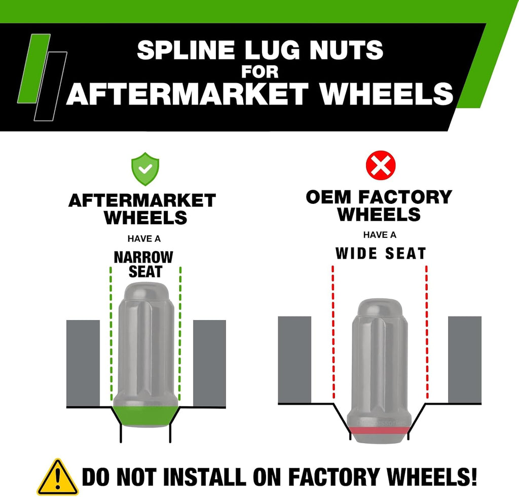 DPAccessories Black 1/2-20 Lug Nuts for Aftermarket Wheels - Closed End Duplex XL Spline Tuner - 51mm (2") Tall - Set of 32 - D5142P-2305/32