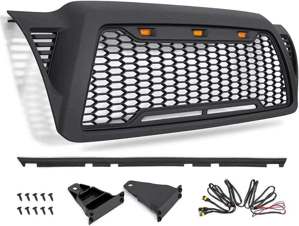 Mesh Front Grill with Amber LED, Compatible with The Following Models: Toyota Tacoma 2005-2011, Matte Black Shell TRD Pro Aftermarket (Parrilla para Tacoma)