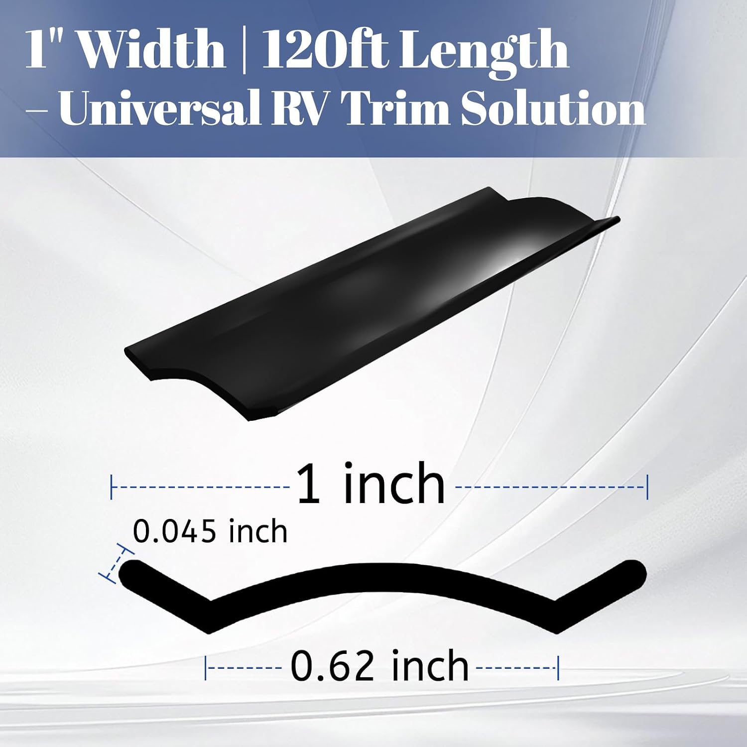 1" RV Vinyl Trim Molding Insert, 120FT RV Weather Stripping Exterior Screw Cover Trim Molding Exterior, Camper Weather Stripping Camper Trailer Roof Corner Gutter Seal Black