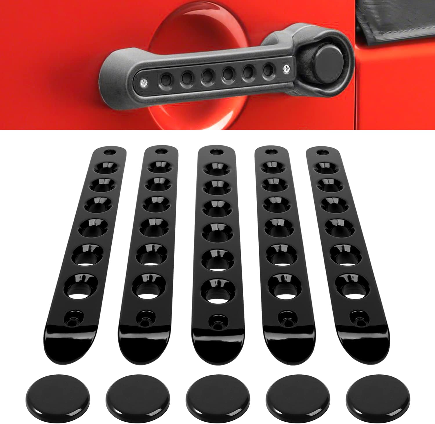E-cowlboy Grab Handle Inserts Cover+Push Button Knobs Cover Trim for Jeep Wrangler JK JKU Sahara Rubicon Unlimited 2007-2018 Exterior Door Handle Decoration Accessories Aluminum (Black)