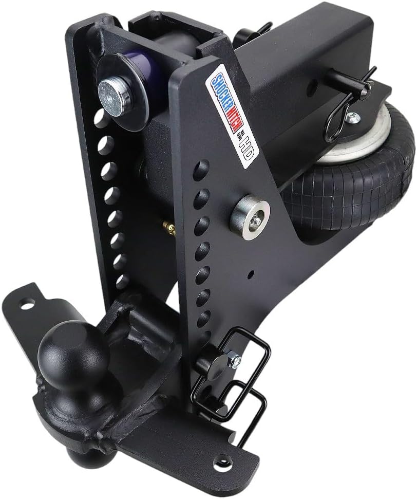 Shocker HD Max Black Super Drop Air Hitch with Sway ControlBlack Combo 2" & 2-5/16" Balls, Fits 2-1/2" Hitch has 0-8-1/2" of Drop - 20,000 lbs