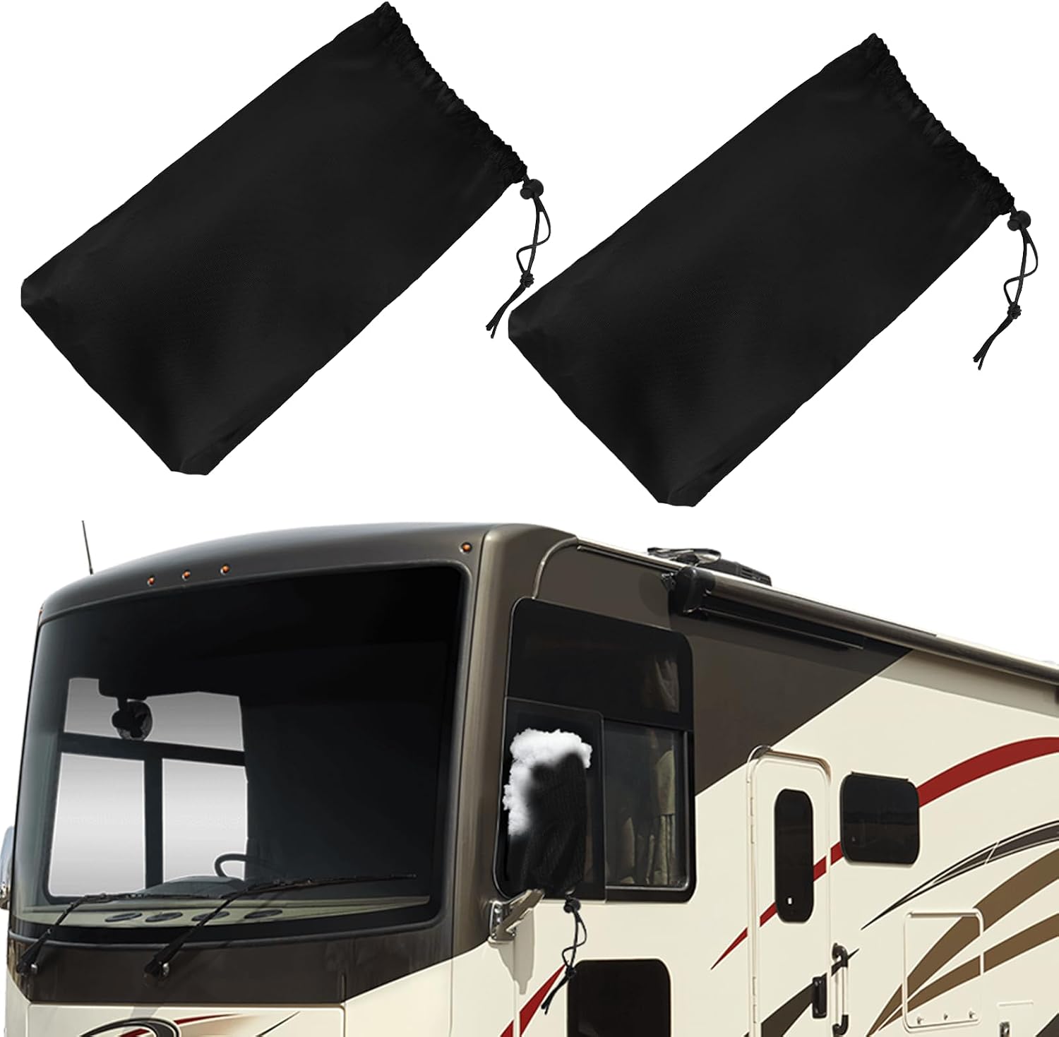 Winter-Proof Insulated RV Mirror Covers for Class A Motorhomes - Waterproof Sun Frost Protection-Black
