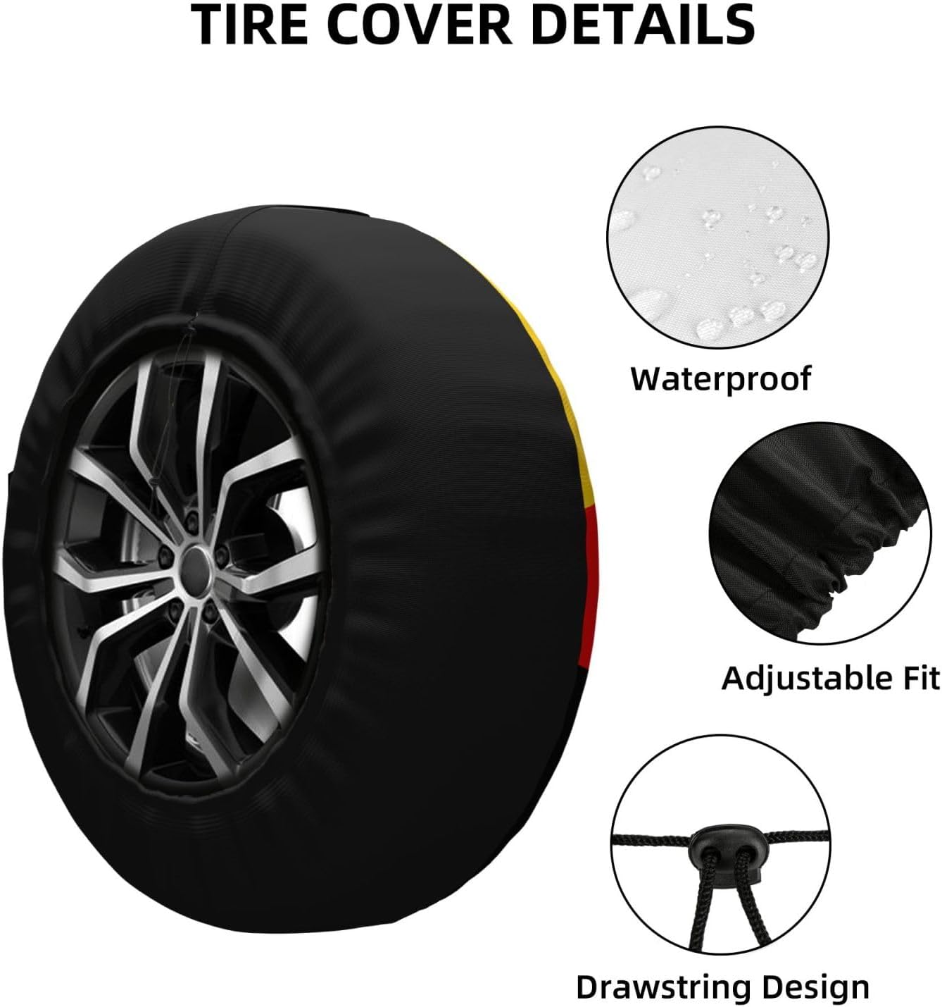 German Flag Print Universal Spare Tire Cover for RV, Jeep | Wheel Protector Fits Rv, Trailer, Jeep, Shield Tires From Sun, Dirt And Rain For Outdoor Storage
