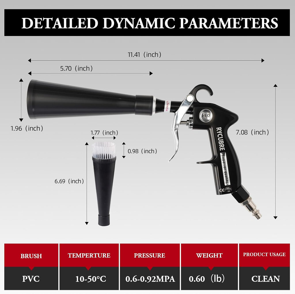 Tornado Dry Cleaning Gun Tornado Car Cleaning Gun Tornado Dry Air Blow Gun with 2 Nozzles + 2 American Connectors + 2 Microfiber Towels, Durable Metal Body, Anti-Drop, for Car Interior Cleaning
