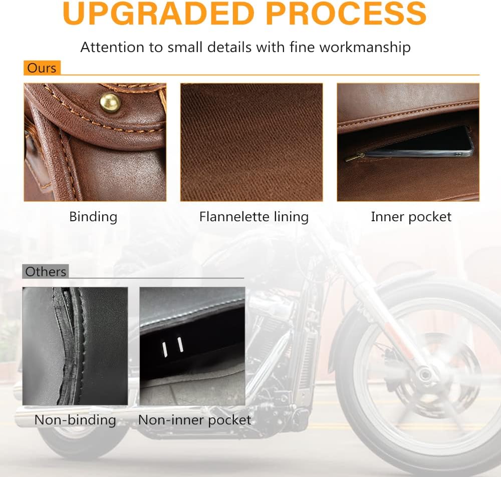 NICECNC Vintage Crazy Horse Lines Motorcycle Handlebar Bag - Universal Saddle Bag with Reinforced Straps, Brown