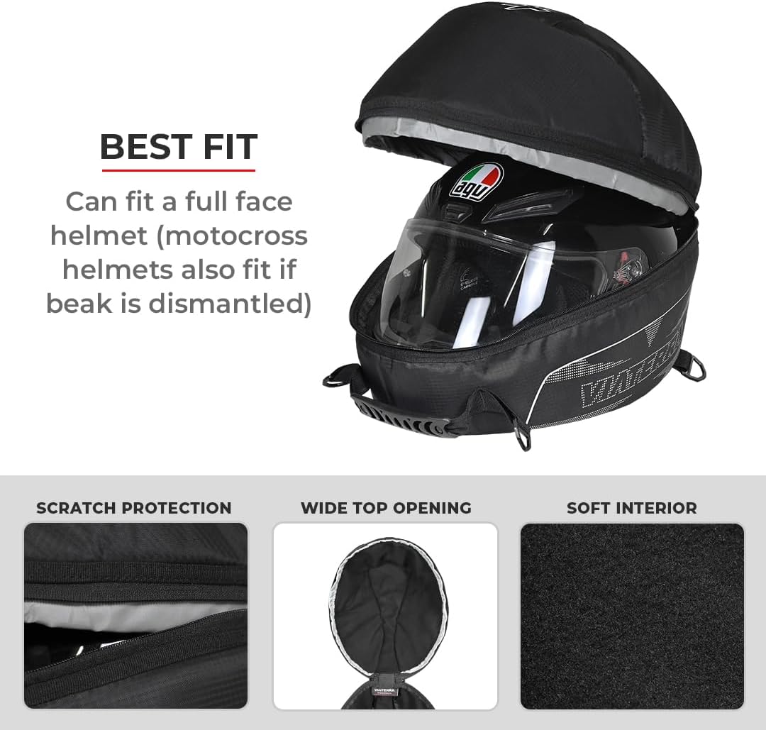 ViaTerra Motorcycle Riding Helmet Bag I Avoid Scratches & Dirt on Helmet Visor I for Safe Carry & Storage of Motorcycle Accessories I Soft Fleece Lined with Foam Padding