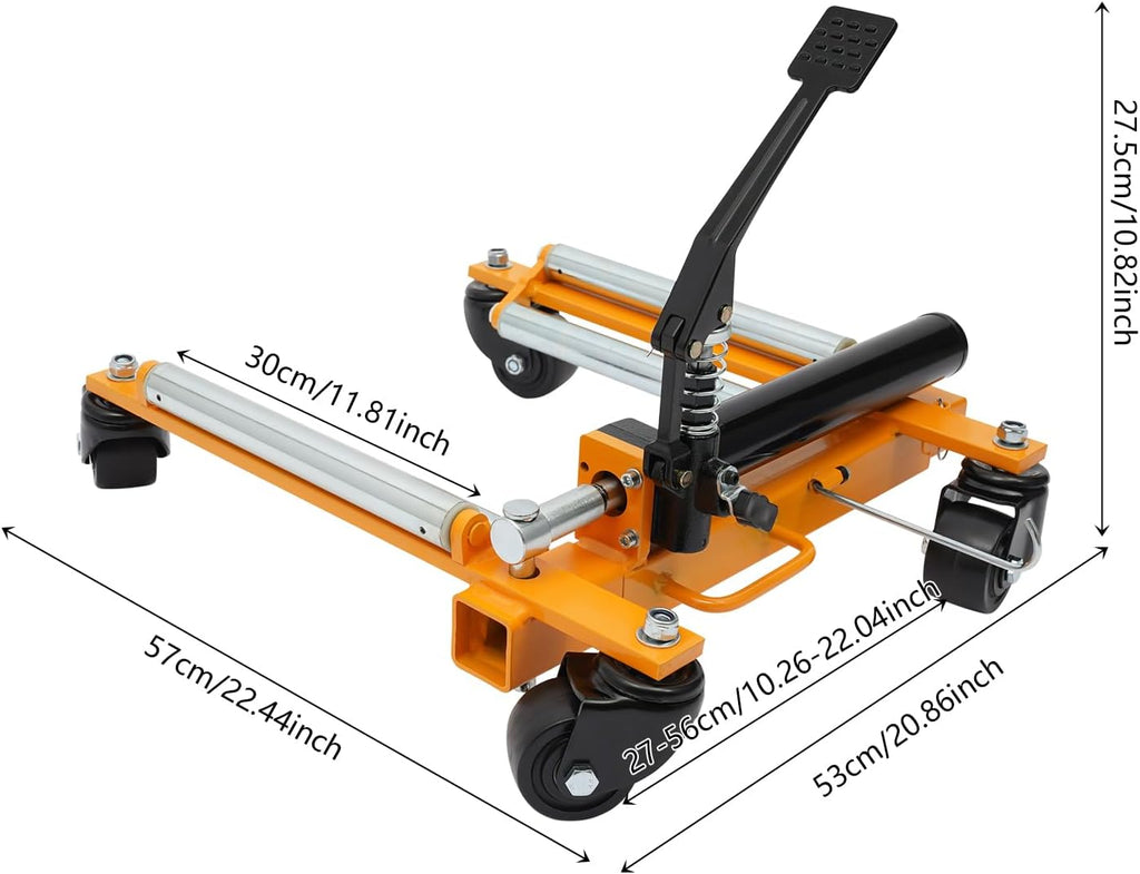 Car Wheel Dolly Jack Mechanical 2204-lbs Steel Car Moving Skates | 12'' Wheel Vehicle Positioning Jack Heavy Duty Rollers with Ratcheting Foot Pedal for Tire Auto Repair Moving, Orange