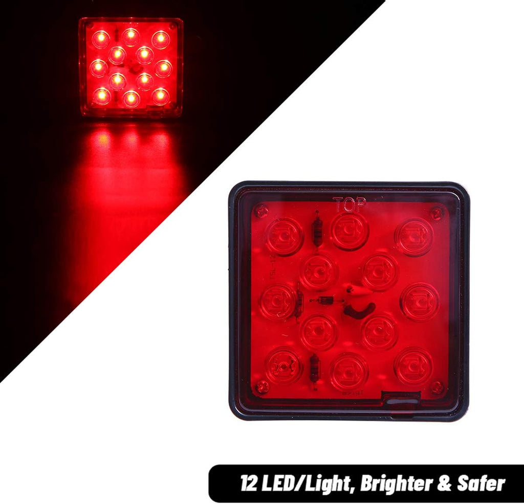 CZC AUTO Red Lens Trailer Hitch Cover with 12 LED Brake Light Fit 2" Receiver