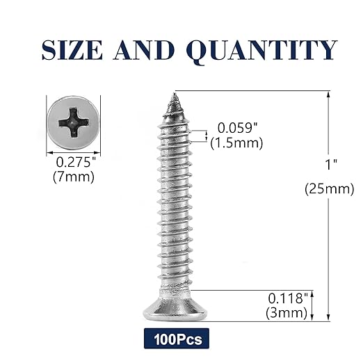 #7 x 1" Wood Screw 100Pcs 18-8 Stainless Steel Screws Flat Head Phillips Fast - Image 2