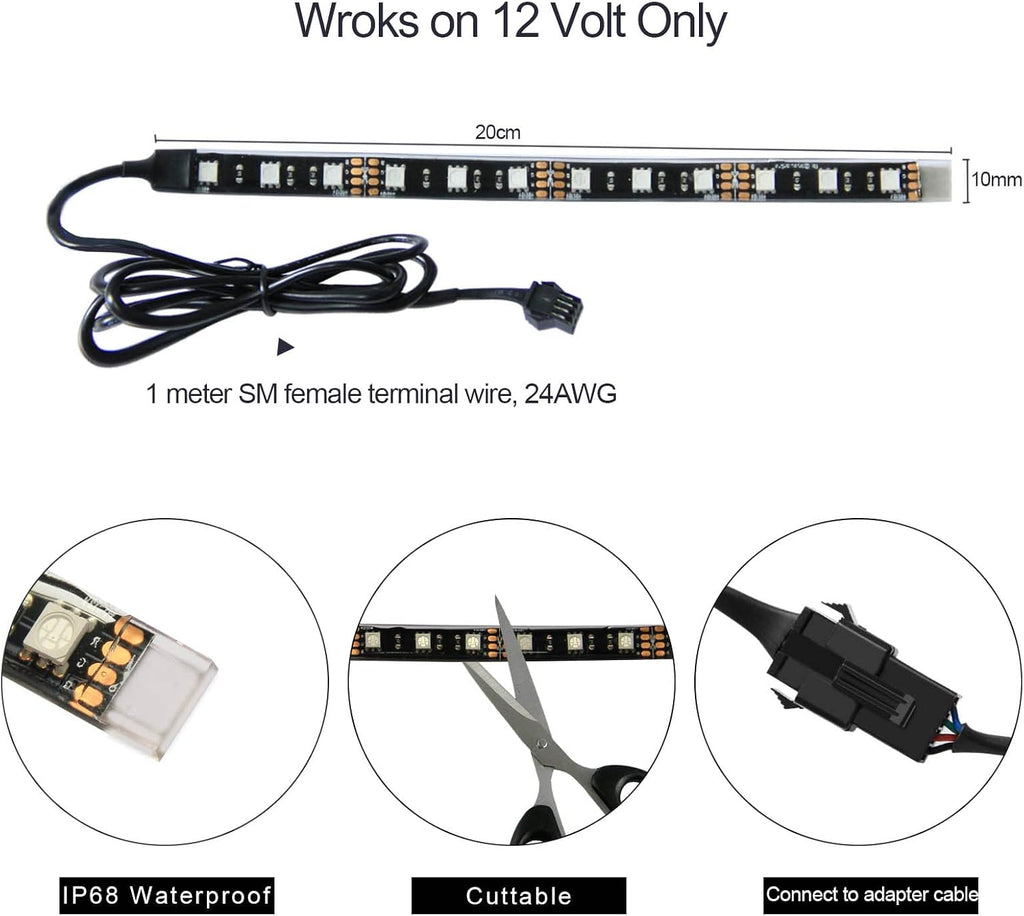 2PCS 8'' Multi-Color Motorcycle LED Strip Light 12V Waterproof IP68 Flexible Accent Light for car underglow Truck Street Bike Automotive Boats