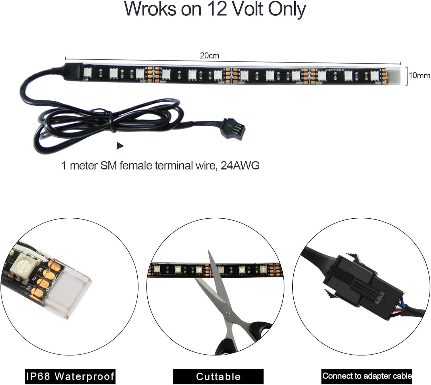 2PCS 8'' Multi-Color Motorcycle LED Strip Light 12V Waterproof IP68 Flexible Accent Light for car underglow Truck Street Bike Automotive Boats