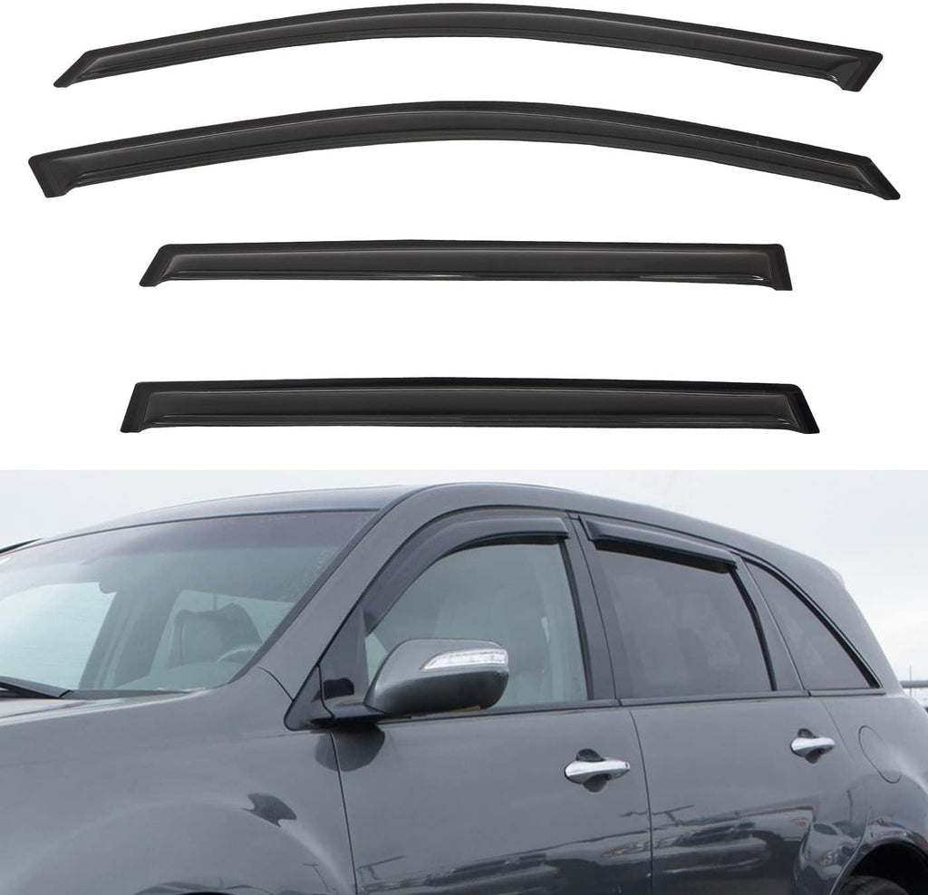 4pcs Front+Rear Smoke Tint Sun/Rain Guard Outside Mount Tape-On Vent Window