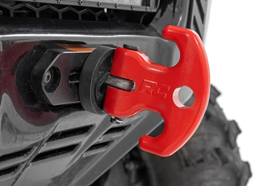 Rough Country Multi-Function Winch Cleat with Rubber Isolator - 12,000 LB Forged Aluminum Recovery Hook for ATV/UTV, Works with Synthetic Rope & Steel Cable, Red