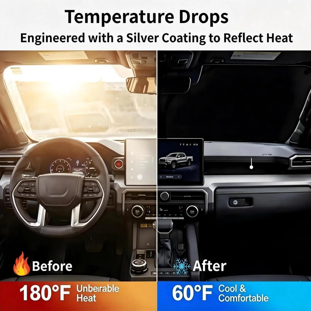 for Dodge RAM 2019-2025 2026 - Sunshade for Ultimate Heat & UV Protection, Foldable Front Windshield Sun Shade for RAM1500 2Dr RegularCab 4Dr QuadCab CrewCab MegaCab Pickup Sun Visor Car Accessories