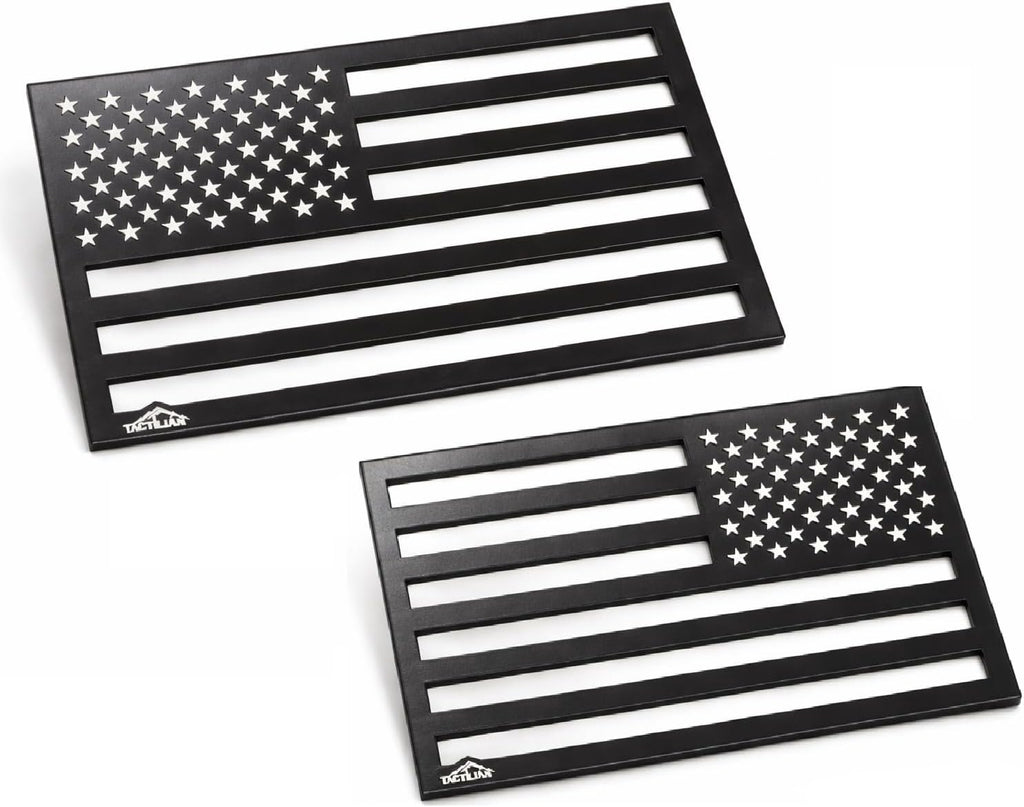 TACTILIAN Black American Flag Magnetic Decals - Made in USA Flag Magnets with White Star for Trucks Bike - Tactical Car Decal Magnets Bumber Stickers, Patriotic Fridge Magnets