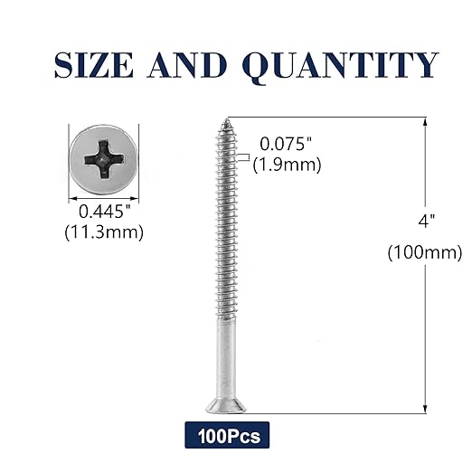 #14 x 4" Wood Screw 100Pcs 18-8 Stainless Steel Screws Flat Head Phillips Fast - Image 2