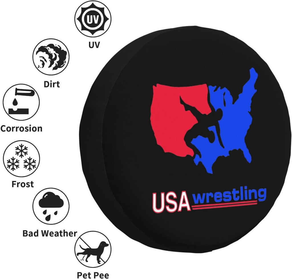 National Wrestling Spare Tire Cover Trailer Tire Covers for Truck SUV Camper Vehicle Wheel Cover Waterproof Sun Dust Protection