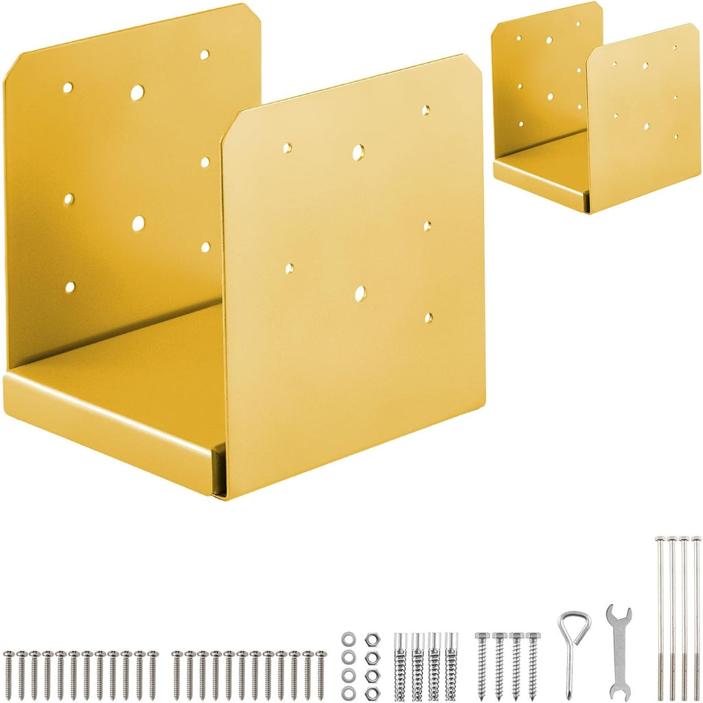 6"x6" adjustable post base, 2pcs，golden,stainless steel post anchor, main product view