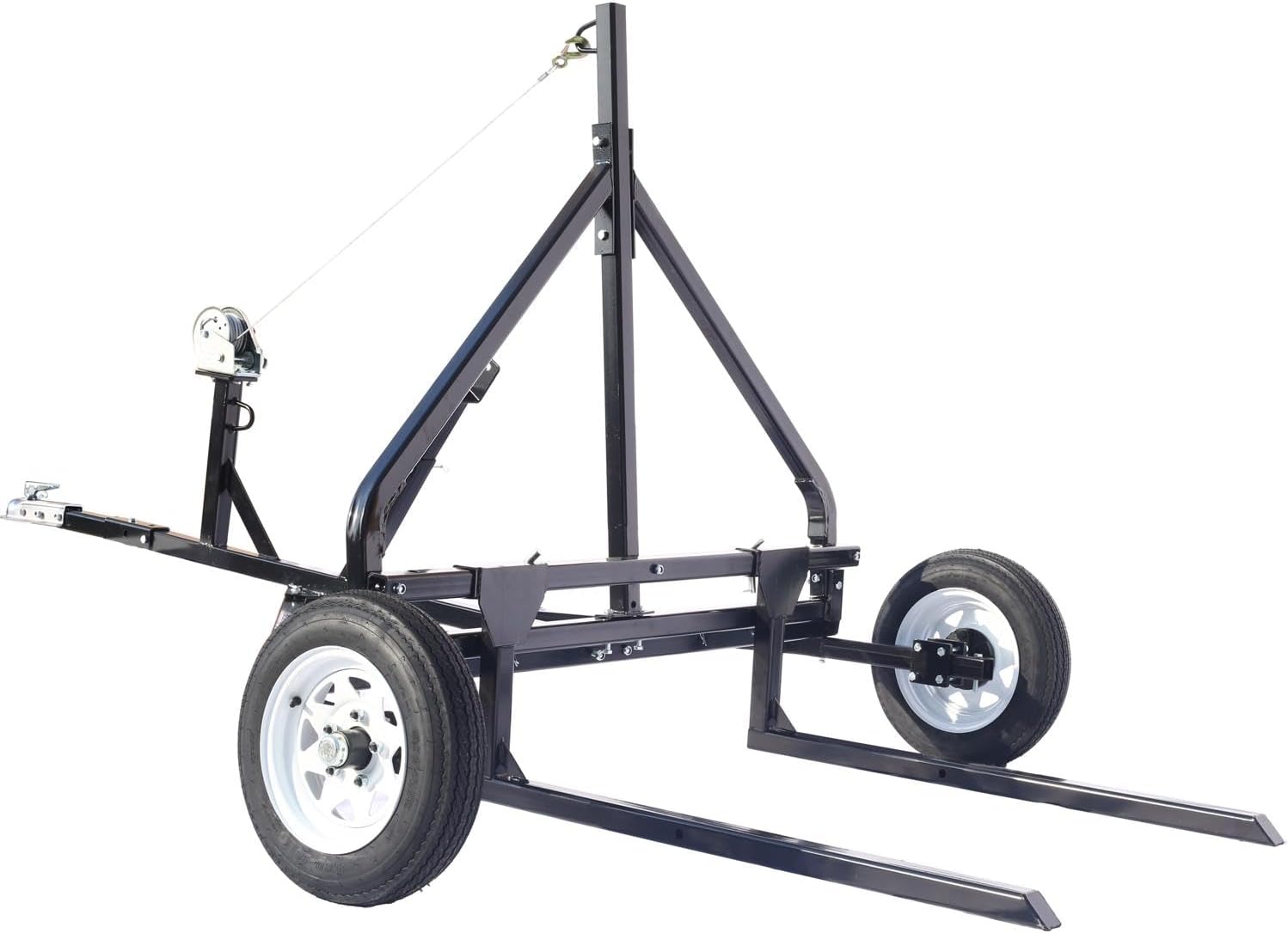 Adjustable Round Bale Mover Hay Bale Trailer Bale Hauler Manual Winch 1500 lbs Capacity 4.80-12" Tubeless Tires Heavy Duty Steel Frame ATV UTV Truck Towable Bale Lifter Transport Tool Black