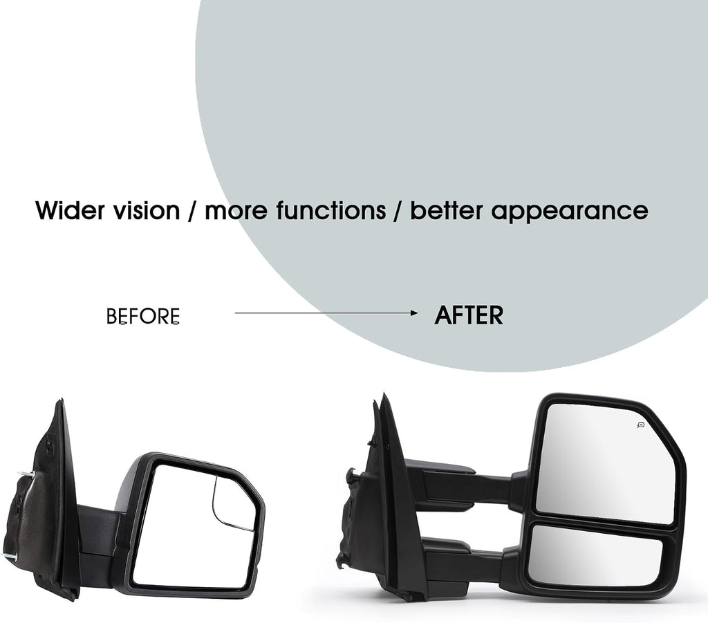 NEYASU Pair Tow Mirrors fit for 2015 2016 2017 2018 2019 2020 Ford F150 Pickup Truck Power Glass Heated Defrost LED Turn Signal Lights Temperature Sensor with 8 Pin Plug Chrome Cap