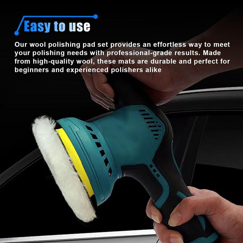 7PCS 3 Inch Wool Polishing Buffing Pad, Polisher Buffer Drill Attachment with Hook and Loop Back, M10 Drill Adapter, Car Buffing Wheel Pads for Waxing, Detailing, Polishing