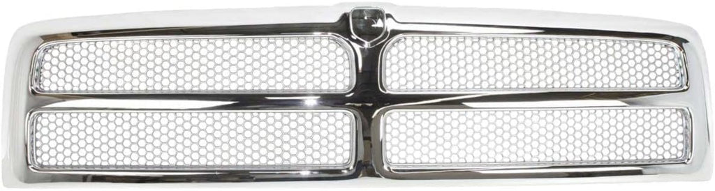 Front Grille Assembly Compatible With Dodge Ram 1500 Grill 1994-2002 / Ram 2500 3500 1994-2001 With Chrome Frame Shell With Chrome Honeycomb Mesh Insert (Except Sport Package)