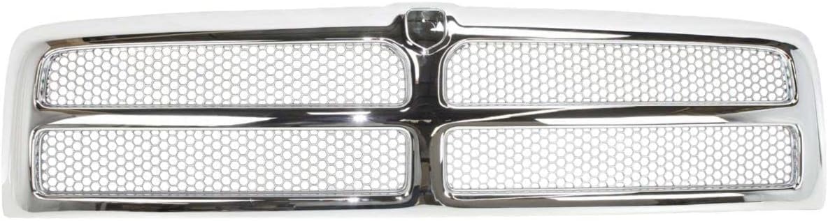 Front Grille Assembly Compatible With Dodge Ram 1500 Grill 1994-2002 / Ram 2500 3500 1994-2001 With Chrome Frame Shell With Chrome Honeycomb Mesh Insert (Except Sport Package)