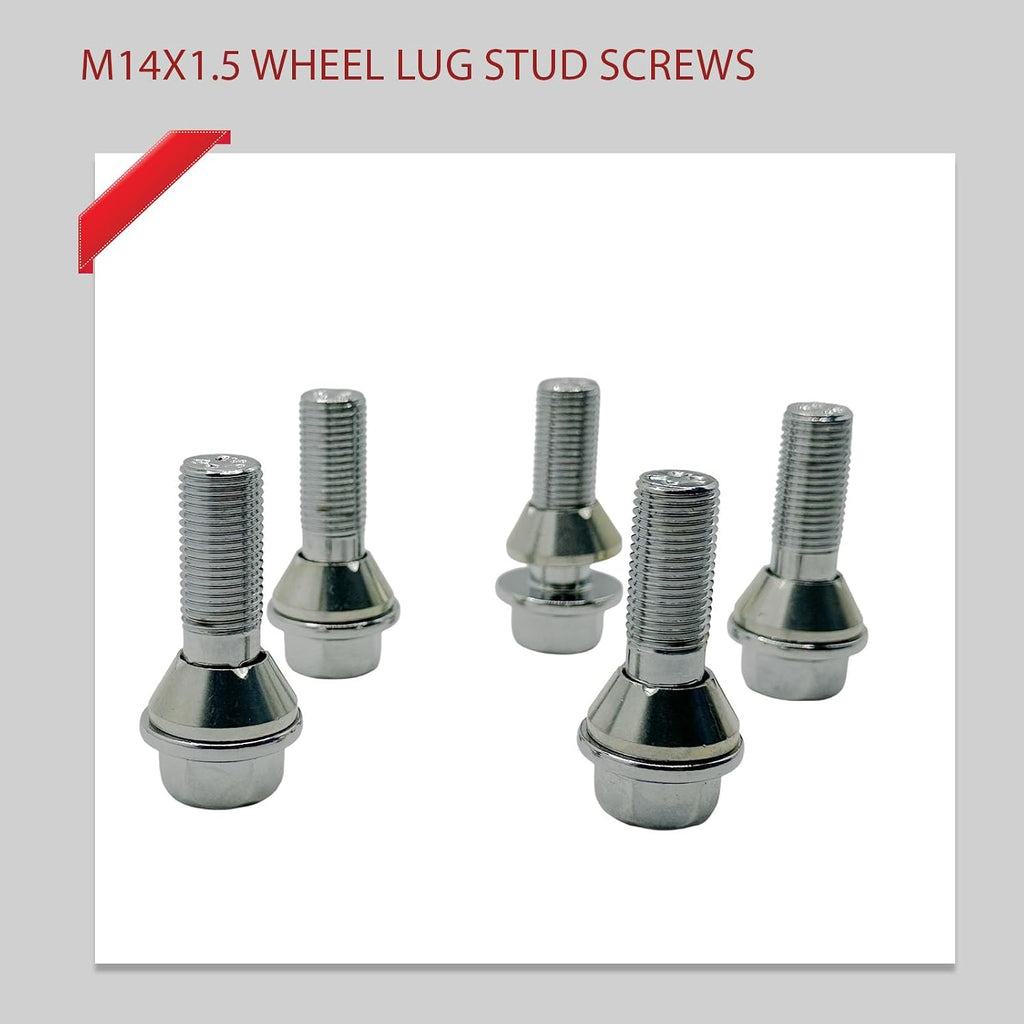 5Pcs M14x1.5 Wheel Lug Stud Bolts for Volvo XC60 V60 S80 31423735 | for Volvo XC70 S90 XC90 S60 XC40, Front Rear, Replace Wheel Tire Screws Steel Lug Nuts Hub